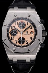 Swiss Audemars Piguet Royal Oak Offshore Gold Dial Stainless Steel Case Black Leather Strap 622849