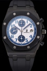 Swiss Audemars Piguet Royal Oak Offshore White And Blue Dial Black Steel Case Black Rubber Strap 622852