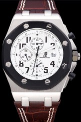 Audemars Top Replica 7682 Brown Leather Strap Ion Plated Steel White Dial Luxury Watch