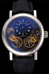 Breguet Duo Tourbillon Silver Case Black Dial Black Leather Bracelet 622621