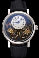 Breguet Duo Tourbillon Silver Case White Dial Black Leather Bracelet 622622