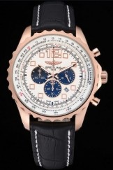 Breitling Top Replica 7904 Black Leather Strap Navitimer Rosegold Bezek Leather Strap White Dial