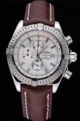 Breitling Chronomat 13 Stainless Steel Case White Dial Brown Leather Bracelet 622239