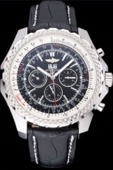 Breitling Bentley 6.75 Speed Black Dial Stainless Steel Case Black Leather Bracelet 622228