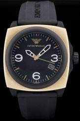 Emporio Armani Top Replica 9008 Classic Black Rubber Strap Yellow Gold Bezel