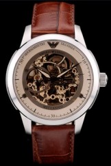 Emporio Armani Top Replica 9003 Meccanico Brown Leather Strap Open Dial