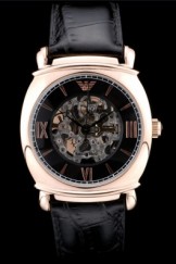 Emporio Armani Top Replica 9005 Meccanico Black Leather Strap Rose Gold Bezel