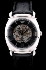 Emporio Armani Top Replica 9007 Meccanico Black Leather Strap Open Dial