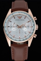 Emporio Armani Sportivo Chronograph SIlver Dial Brown Leather Bracelet 622351