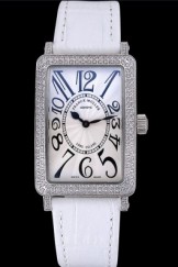 Franck Muller Long Island Classic White Dial Diamonds Case White Leather Band 622368