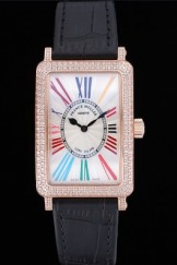 Franck Muller Long Island Classic Color Dreamas White Dial Diamonds Case Black Leather Band 622374
