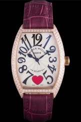 Franck Muller Heart Diamond Gold Bezel Purple Leather Band 621592