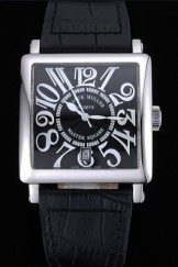 Franck Muller Master Square Black Dial Silver Case Black Leather Band 622353