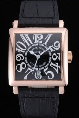 Franck Muller Master Square Black Dial Gold Case Black Leather Band 622355