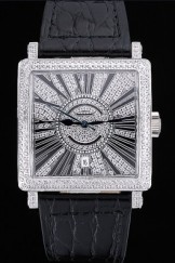 Franck Muller Master Square Diamonds Dial Diamonds Case Black Leather Band 622358