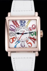 Franck Muller Master Square Color Dreams White Dial Gold Case White Leather Band 622360