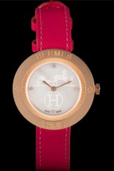 Hermes Classic MOP Dial Magenta Leather Bracelet 801388