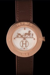 Hermes Classic MOP Dial Brown Leather Bracelet 801389