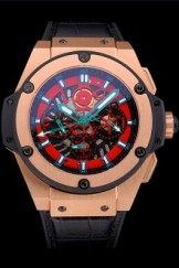 Swiss Hublot Big Bang Limited Edition Black And Red Dial Gold Case Black Leather Strap 62289