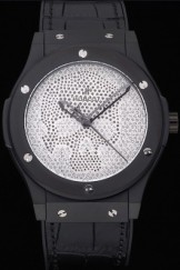 Hublot Classic Fusion Diamond Skull Dial Black Steel Case Black Leather Strap 622815