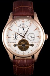 Jaeger Lecoultre Tourbillon Perpetuel Gold Bezel Brown Leather Band 621618