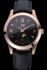 Jaeger LeCoultre Master Black Dial Black Leather Band Stainless Steel Bezel 622081