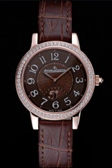 Jaeger LeCoultre Rendez-Vous Brown Dial Brown Leather Strap Rose Gold Diamond Bezel 622084
