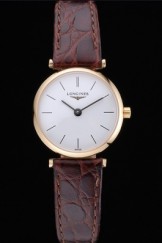 Longines La Grande Classique White Dial Brown Leather Strap Femme 622120