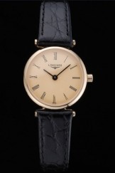Longines La Grande Classique Champagne Dial Black Leather Band Femme 622124