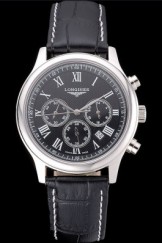 Longines Master Collection Black Leather Strap Black Dial 80224
