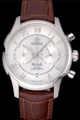 Omega DeVille Silver Bezel with White Dial and Brown Leather Strap 621566