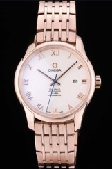 Omega Swiss DeVille Rose Gold Bezel Roman Numbers White Dial 7607