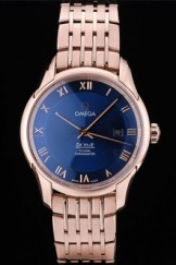 Omega Swiss DeVille Rose Gold Bezel Roman Numbers Blue Dial 7609