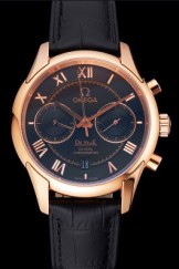 Omega DeVille Rose Gold Bezel with Black Dial and Black Leather Strap 621569