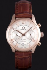 Omega DeVille Rose Gold Bezel with White Dial and Brown Leather Strap 621570