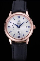 Omega DeVille Prestige Silver Dial Gold Case Black Leather Bracelet 622593
