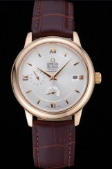 Omega DeVille Prestige Silver Dial Gold Case Brown Leather Bracelet 622594