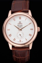 Omega DeVille Prestige Small Seconds White Dial Gold Case Brown Leather Bracelet 622603
