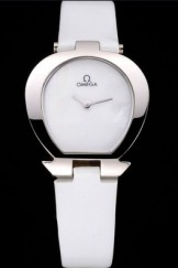 Omega Ladies Watch White Dial Stainless Steel Case White Leather Strap 622816