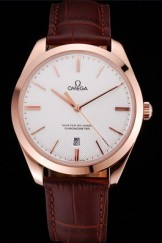 Swiss Omega DeVille Tresor White Dial Gold Case Brown Leather Strap 622846