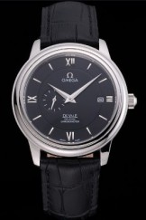 Omega De Ville Prestige Co-Axial Black Dial Silver Case Black Leather Strap Roman Numeral