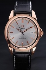 Black Top Replica 8414 Black Leather Strap Yellow Gold Omega Deville Luxury Watch