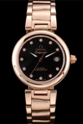 Omega DeVille Top Replica 9114 Ladymatic Rose Gold Stainless Steel Strap Black Dial