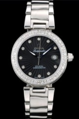 Omega DeVille Top Replica 9120 Ladymatic iamond Plated Bezel Black Dial