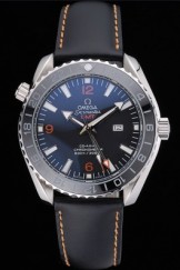 Omega Seamaster Planet Ocean GMT Black Dial Black Leather Band 622393