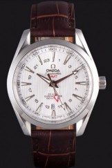 Omega Seamaster Silver Bezel with White Dial and Brown Leather Band 621573