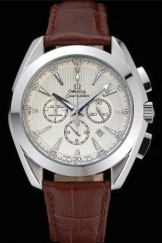 Omega Seamaster Aqua Terra Chronograph Ivory Dial Brown Leather Bracelet 622529