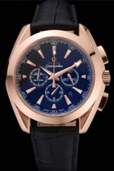 Omega Seamaster Aqua Terra Chronograph Black Dial Gold Case Black Leather Bracelet 622532