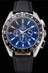 Omega Seamaster Aqua Terra Chrono GMT Blue Dial Black Leather Bracelet 622535