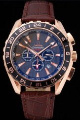 Omega Seamaster Aqua Terra Chrono GMT Teak-Grey Dial Brown Leather Bracelet 622536